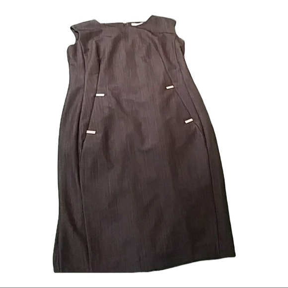 Calvin Klein Sleeveless Pocket Sheath Dress Chambray Black Sliming Princess Cut - Picture 5 of 9